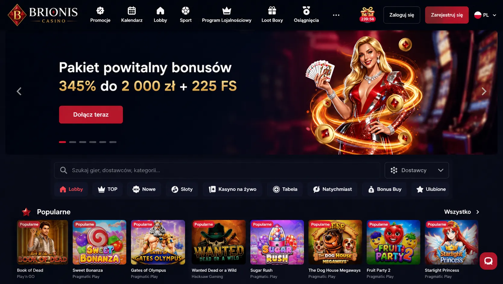 Kasyno online Brionis – zrzut ekranu platformy