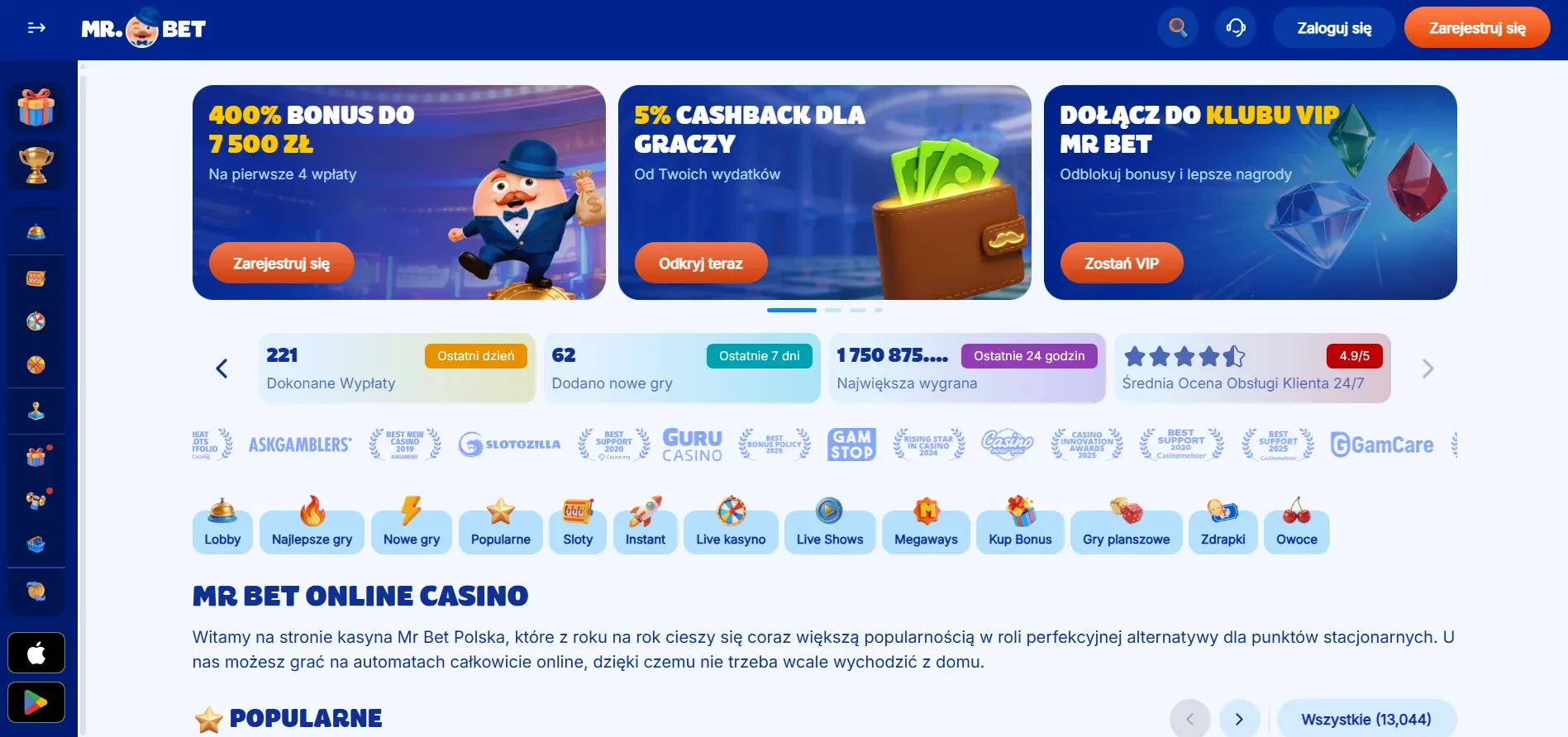 Kasyno online MrBet – zrzut ekranu platformy