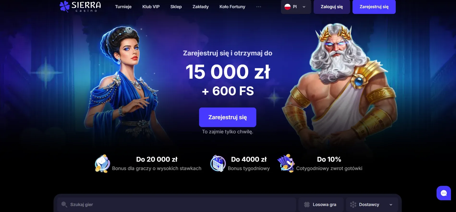 Kasyno online Sierra – zrzut ekranu platformy